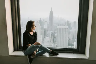 woman looking at a skyline